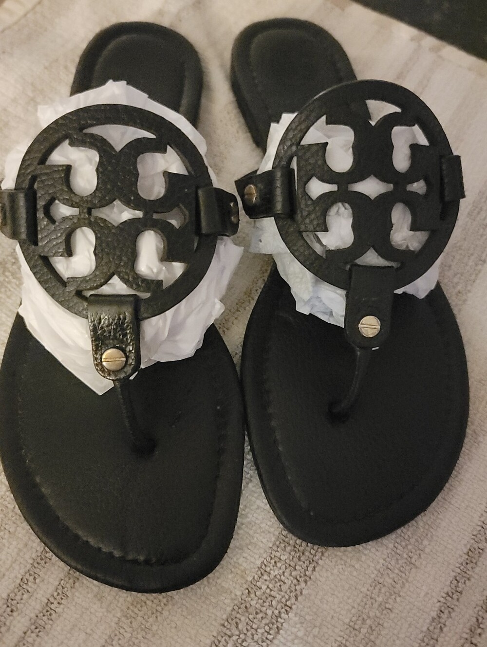 Tory Burch Black Logo Circle Toe-Post Sandals